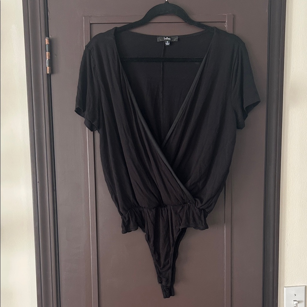 Lulu's Black Wrap Shirt/Bodysuit